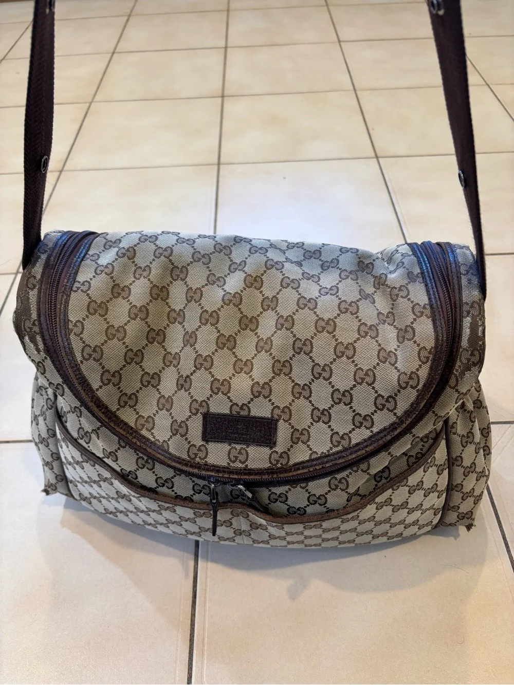 Gucci Beige & Brown GG Canvas Messenger Baby Bag